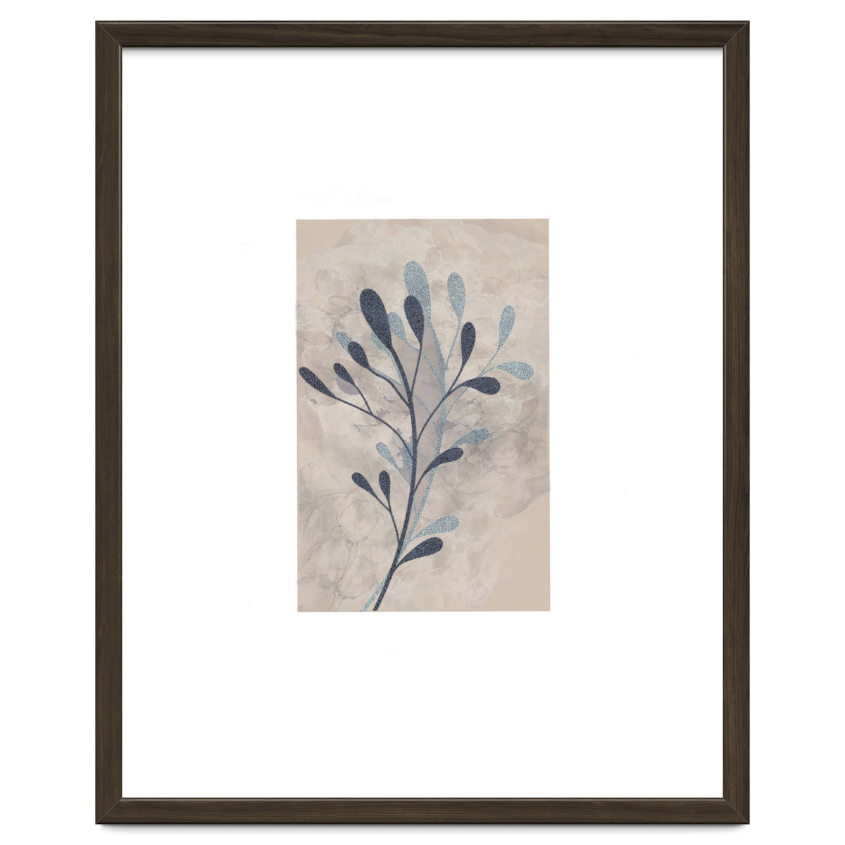 Leaf Beige and Blue Art Print