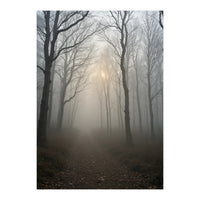 Ethereal Morning Light Breaking Through Dense Forest Fog (Print Only)