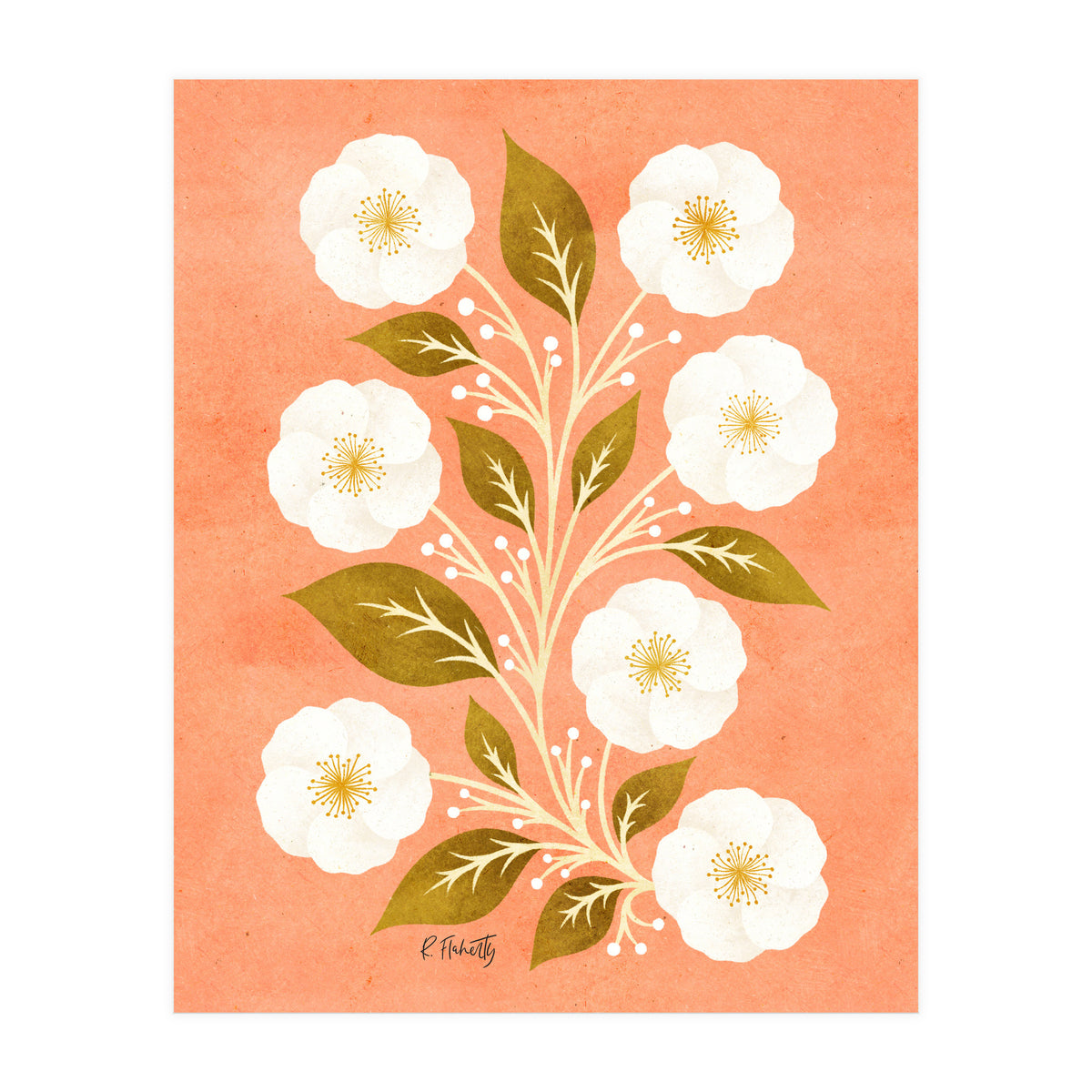 Peach, Ochre And Ivory Floral (Print Only)