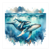 Mother And Calf Whales Watercolor (Print Only)