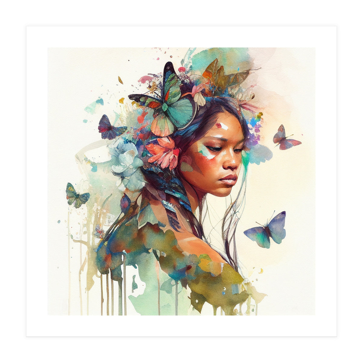 Floral Native Warrior Woman Butterfly Dance (Print Only)