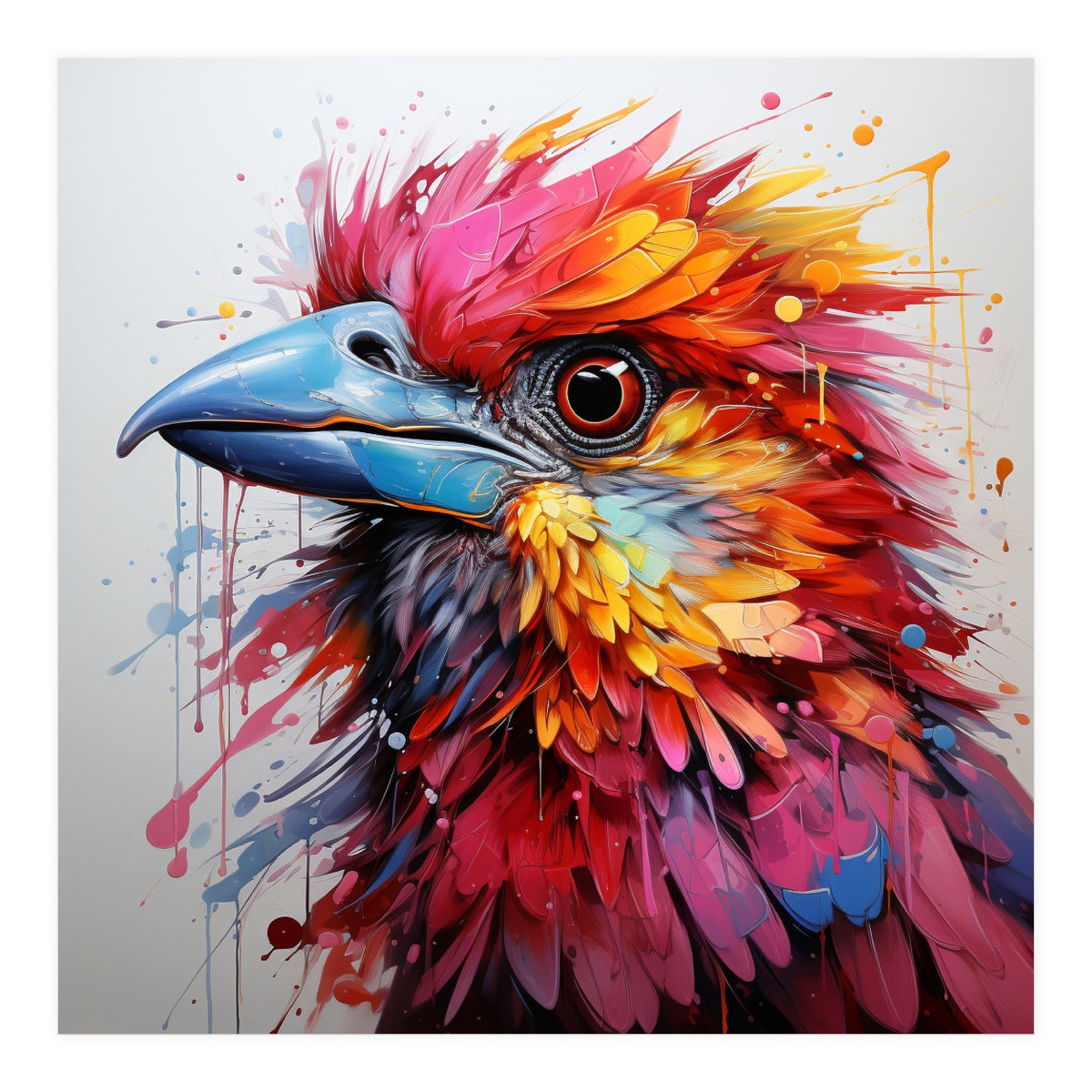 Vibrant Abstract Bird Portrait Watercolor Splash (Print Only)