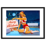 Pinup Girl In Santa Costume With Marry Christmas Sign thumbnail