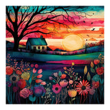 Watercolor Folk Art Sunset Landscape (Print Only) thumbnail