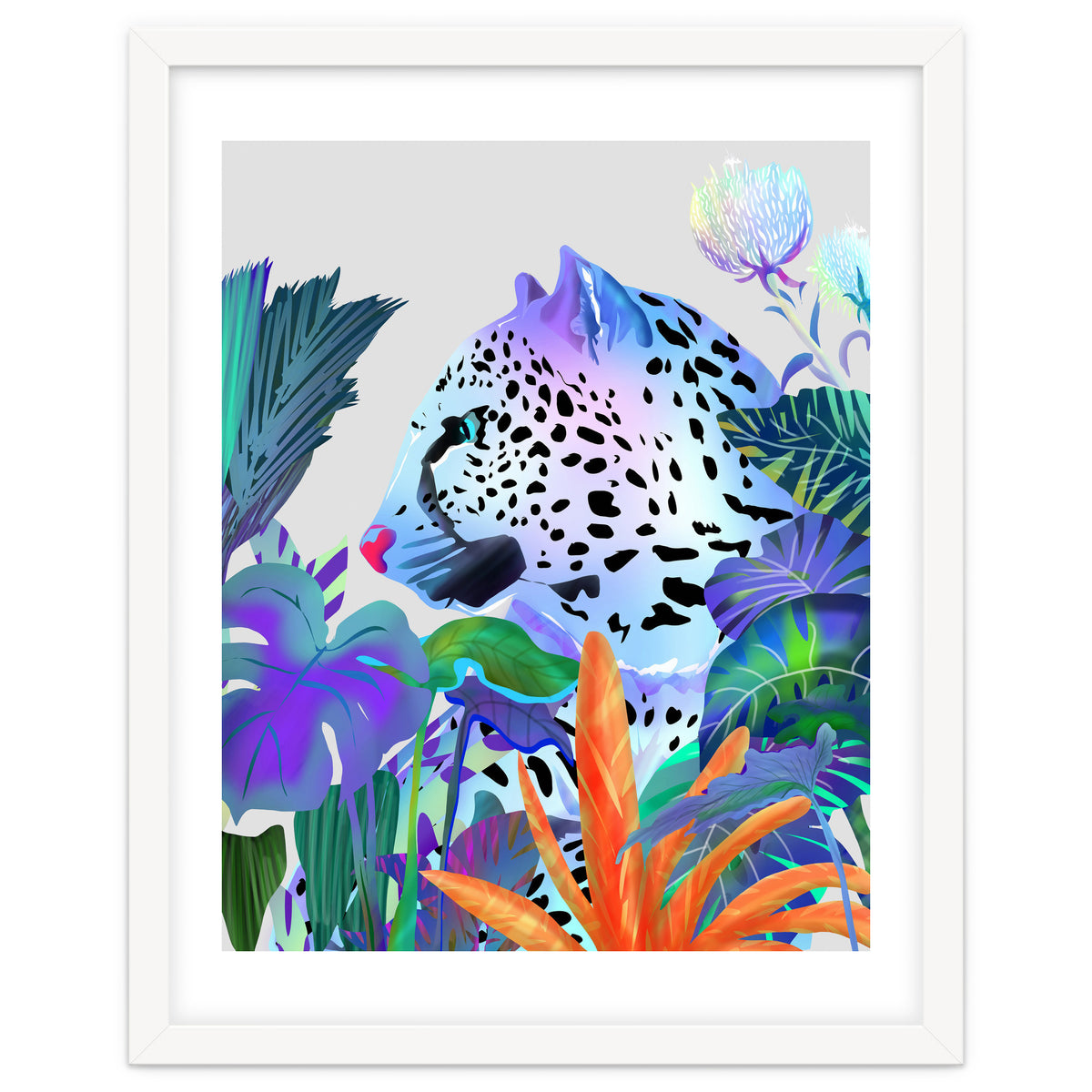Holographic Leopard, Tropical Jungle Eclectic Nature, Colorful Botanical Wildlife, Boho Contemporary Animals, Tiger Cheetah Cat Maximalism