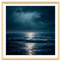 Ethereal Moonlight Over Midnight Ocean Waves
