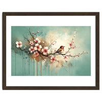 Bird Resting On Cherry Blossom Branch