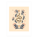 Snake And Flowers Beige And Indigo (Print Only) thumbnail