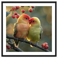 Two Lovebirds Sitting On A Branch