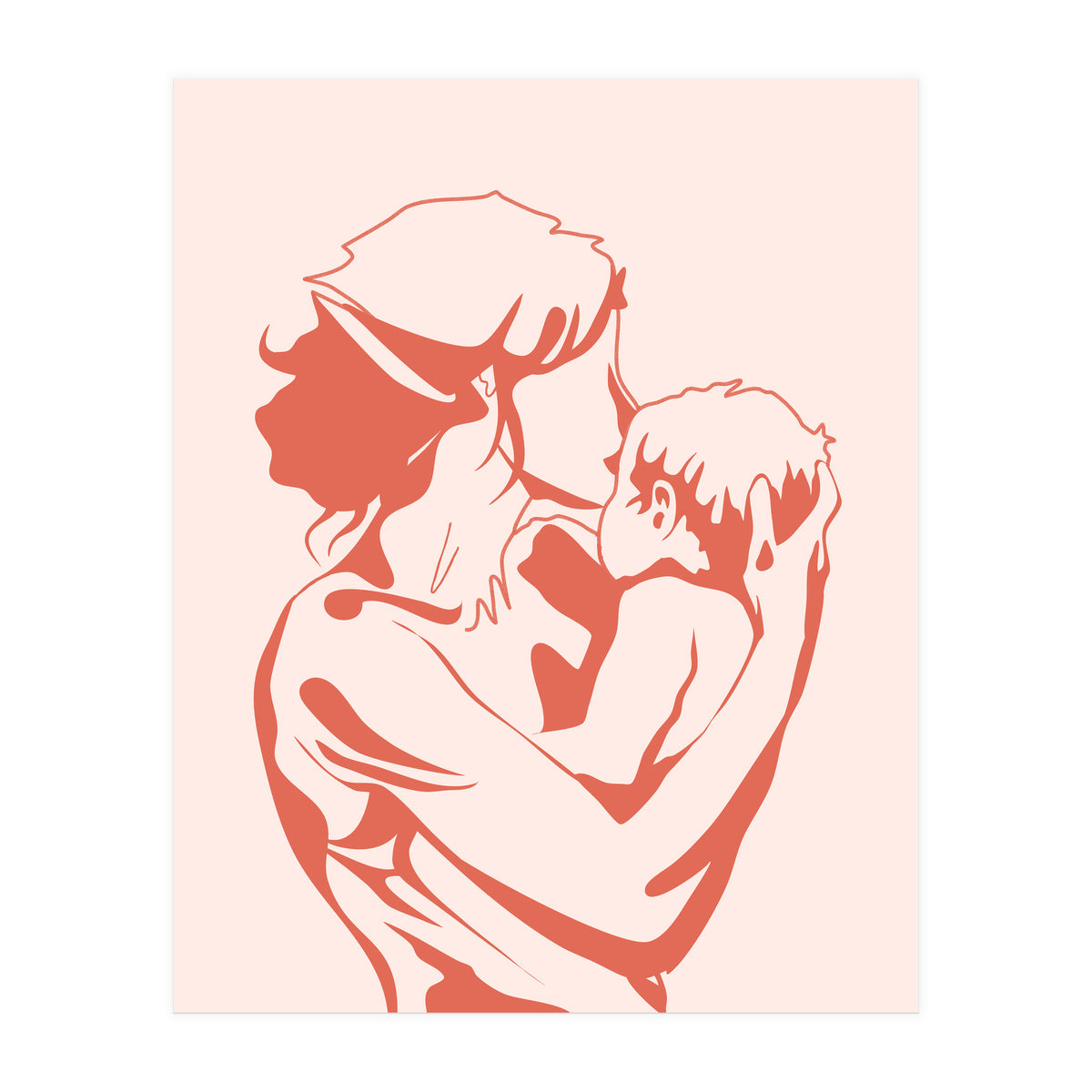 Motherhood, Human Emotion Line Art, Mother Parents Child Baby, Love Care Expression Bohemian Concept (Print Only)