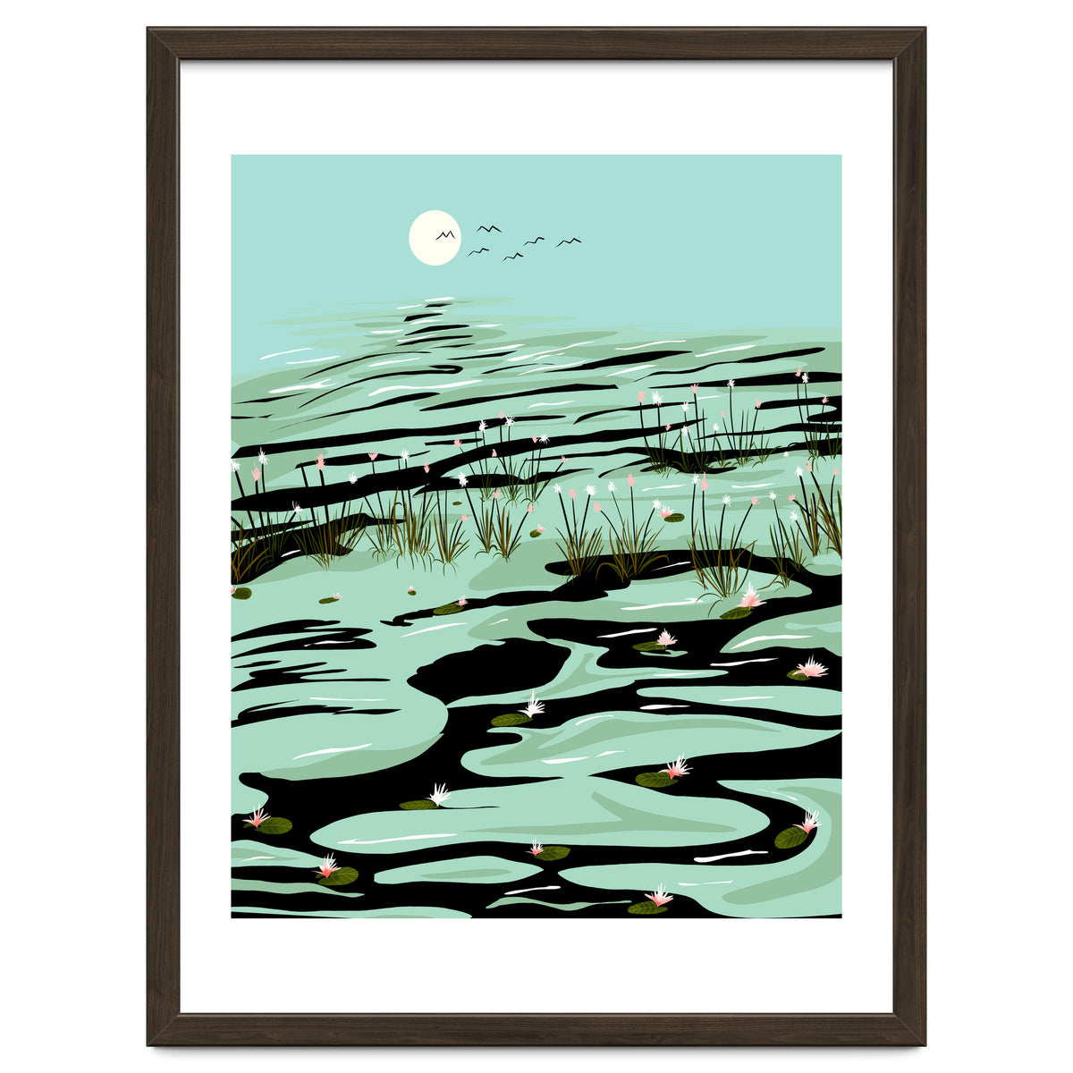 Dreamy Lake, Pastel Nature Botanical Jungle Landscape, Travel Pond Forest Plants Bohemian, Eclectic Scenic