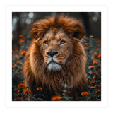 Majestic Lion Portrait In Orange Flowers (Print Only) thumbnail