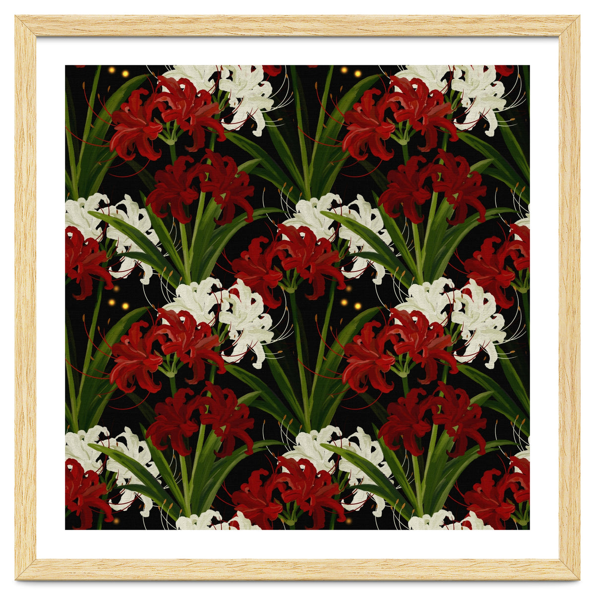 Red and White Spider Lily Flower Print Elegant Botanical Japanese Inspired Floral Artwork