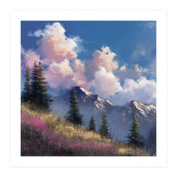 Alpine Summer Meadow with Vibrant Wildflowers and Snow (Print Only)