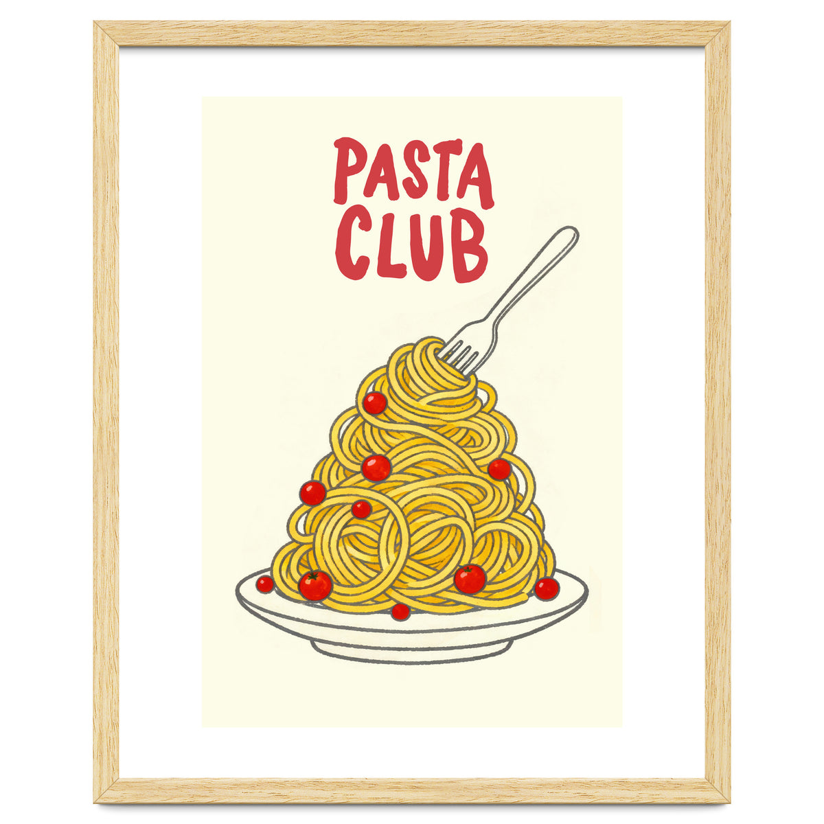 Pasta Club Illustration, Spaghetti and Tomatoes Art Print for Kitchen Wall Decor