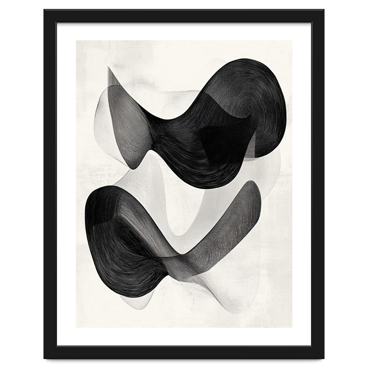 Abstract Black And White Flowing Organic Shapes With Texture