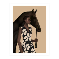 Woman In Bold Print With Black Horse (Print Only)