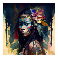 Floral Native Asian Warrior Portrait (Print Only)