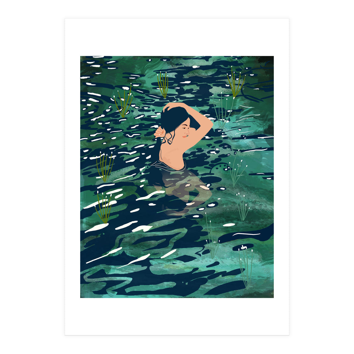 The Birth Of A Lake, Wild Nature Landscape Painting, Bohemian Woman Free Spirit (Print Only)