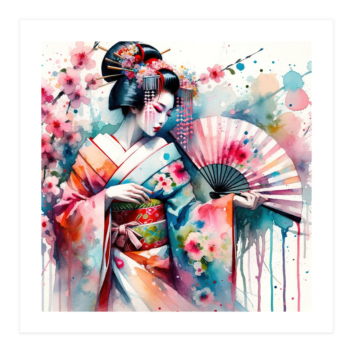 Watercolor Geisha Dancer #2 (Print Only)