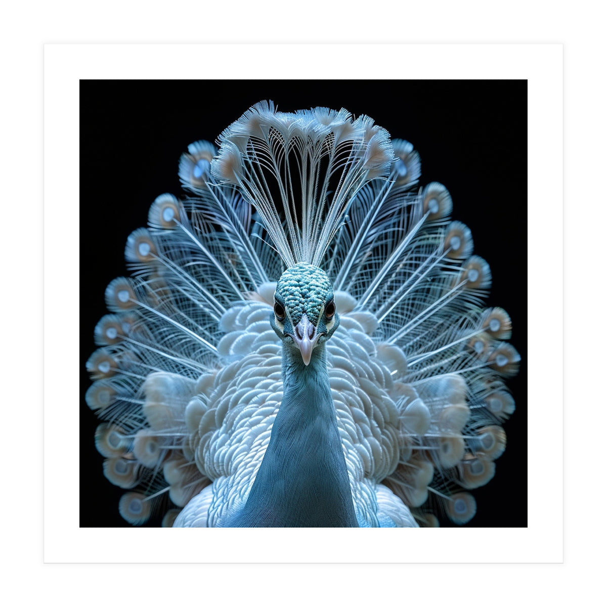 Majestic White Peacock Displaying Its Feathers (Print Only)