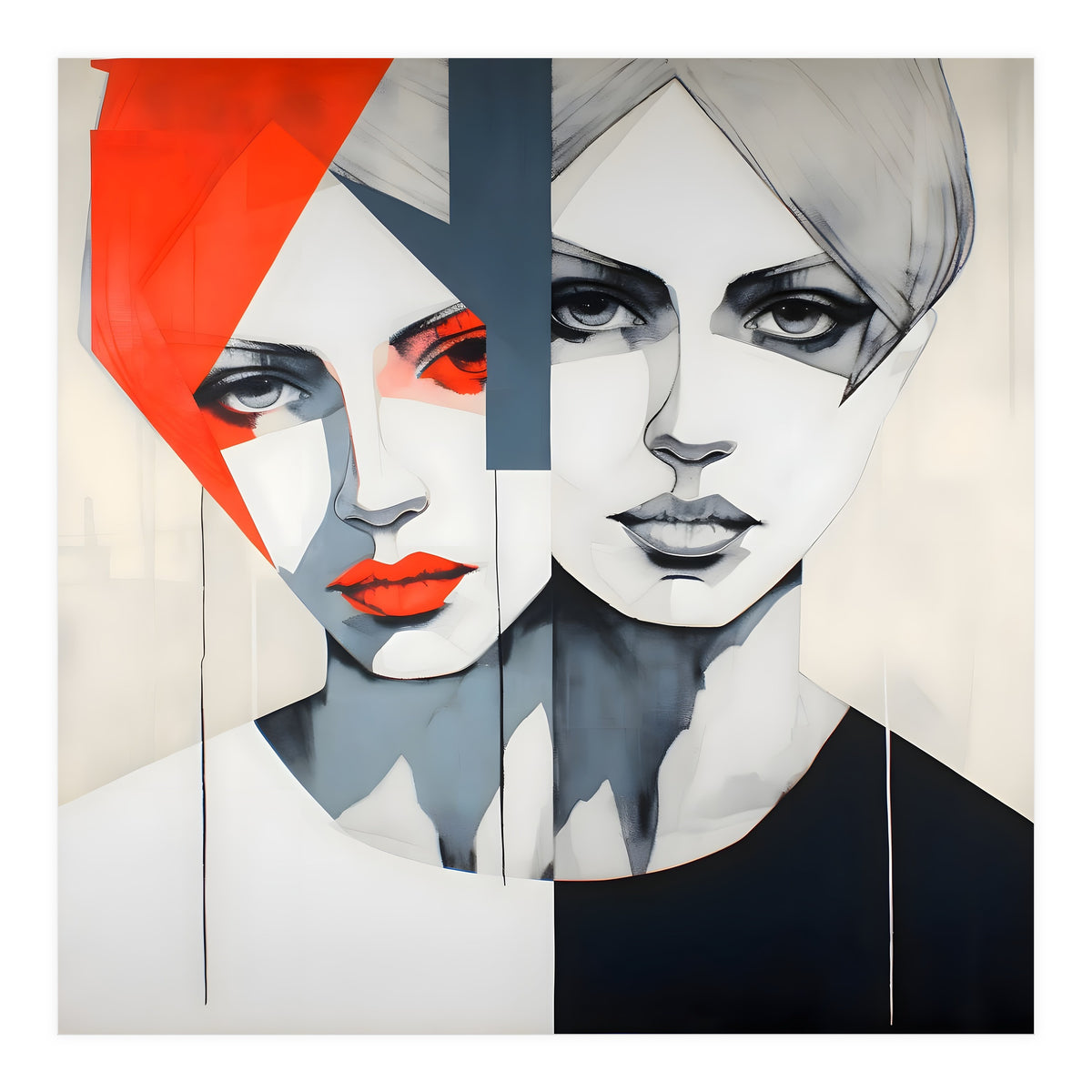 CHIC, Fashion in it's simplist form, two chic women head and shoulders portrait. (Print Only)