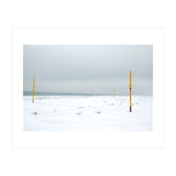 Seagulls in between the volleyball poles in winter snow beach (Print Only) thumbnail