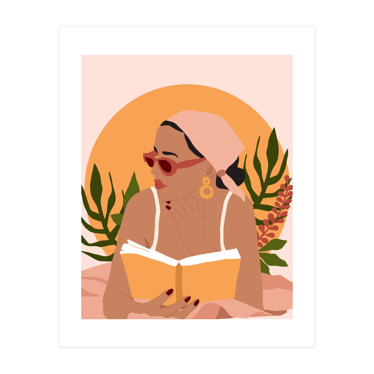 Bohemian Summer, Modern Boho Girl Reader, Books Read Self Care Self Love, Travel Hippie Nomad Black Woman (Print Only)