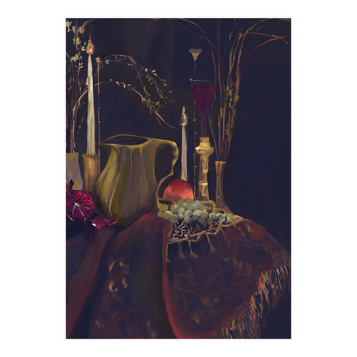 Dark Baroque Table still life moody still life oils (Print Only)