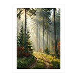 The Golden Path: Ethereal Sunbeams Piercing Through a Misty Evergreen Forest at Dawn (Print Only) thumbnail