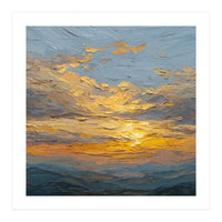 Atmospheric Golden Sunset Impasto Oil Painting Featuring Textured Clouds (Print Only)