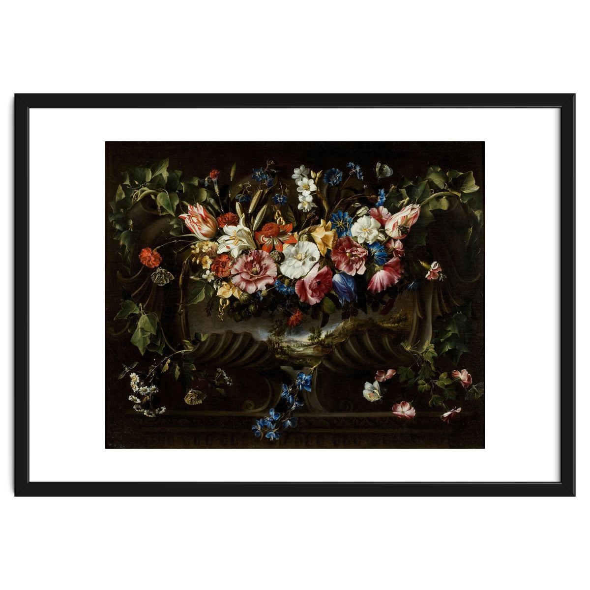 Juan de Arellano / 'Garland of Flowers with Landscape', 1652, Spanish School.