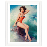 Pinup Girl Posing In Front Of Big Waves On The Beach thumbnail