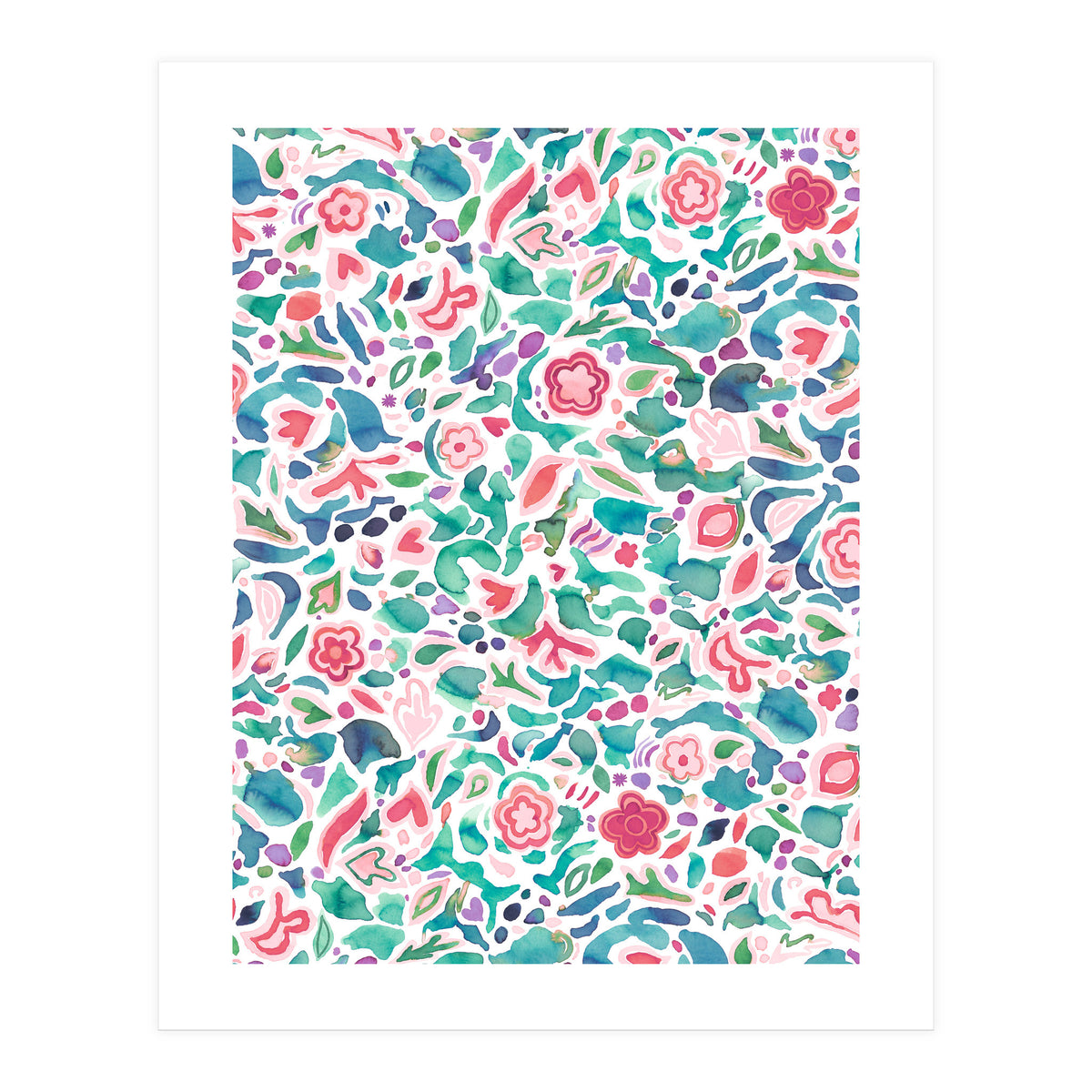 Primitive Flowers Green Coral (Print Only)