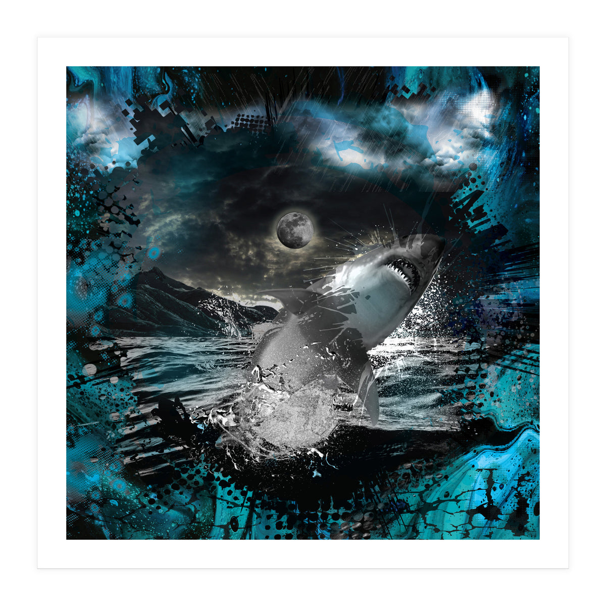 Shark Blue Moon Ocean Splash (Print Only)