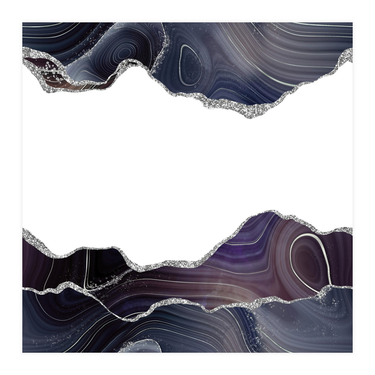 Black & Silver Glitter Agate Texture 08  (Print Only)