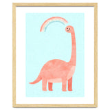 Rainbow Dinosaur Nursery Art, Cute diplodocus Watercolor, Pink Dino Illustration thumbnail