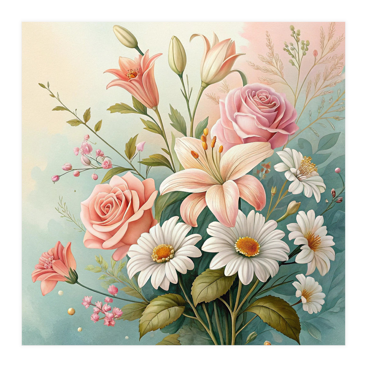 Elegant Pastel Floral Bouquet Illustration (Print Only)