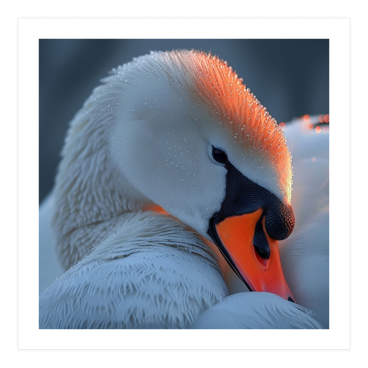Close Up Of A White Swan With Water Droplets (Print Only)
