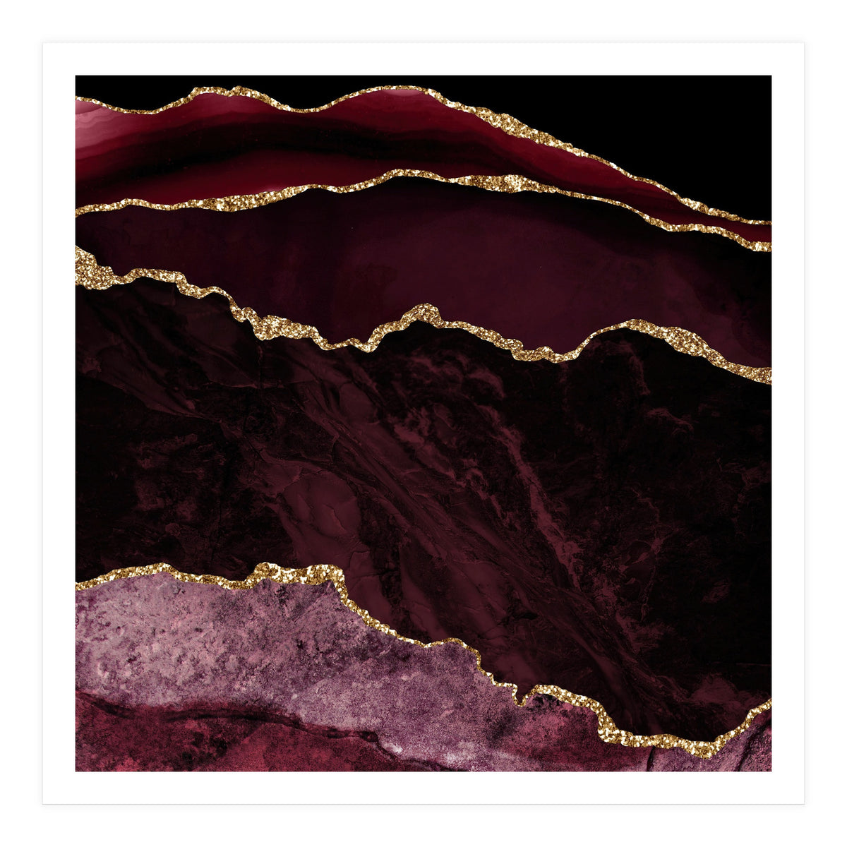 Burgundy & Gold Agate Texture 02  (Print Only)