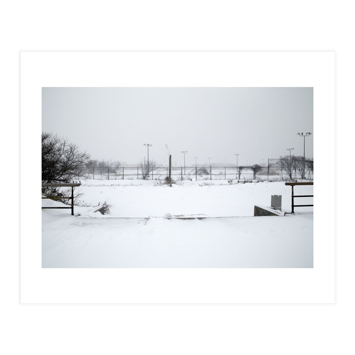 Baseball field covered in snow (Print Only)