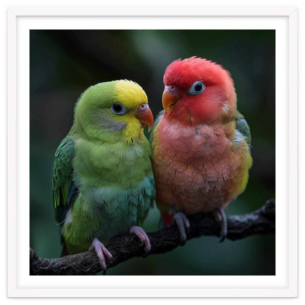 Two Lovebirds Sitting Together On A Branch
