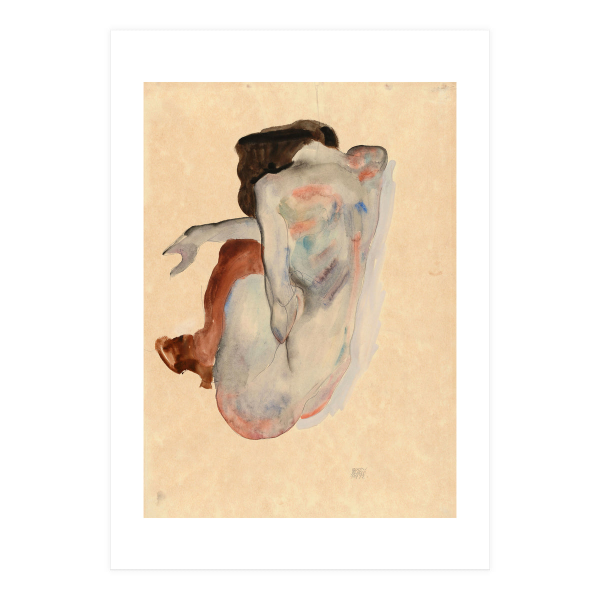 Crouching Nude in Shoes and Black Stockings, Back View. (Print Only)