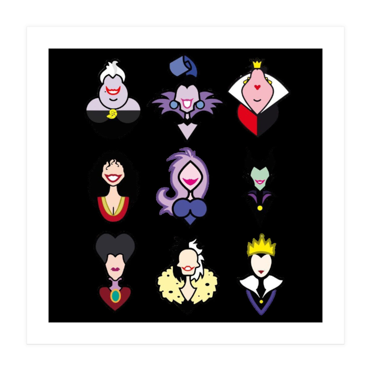 Disney Villains Cartoon Minimalist Faces (Print Only)