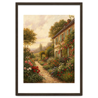 Idyllic Sunlit Cottage Garden Oil Painting