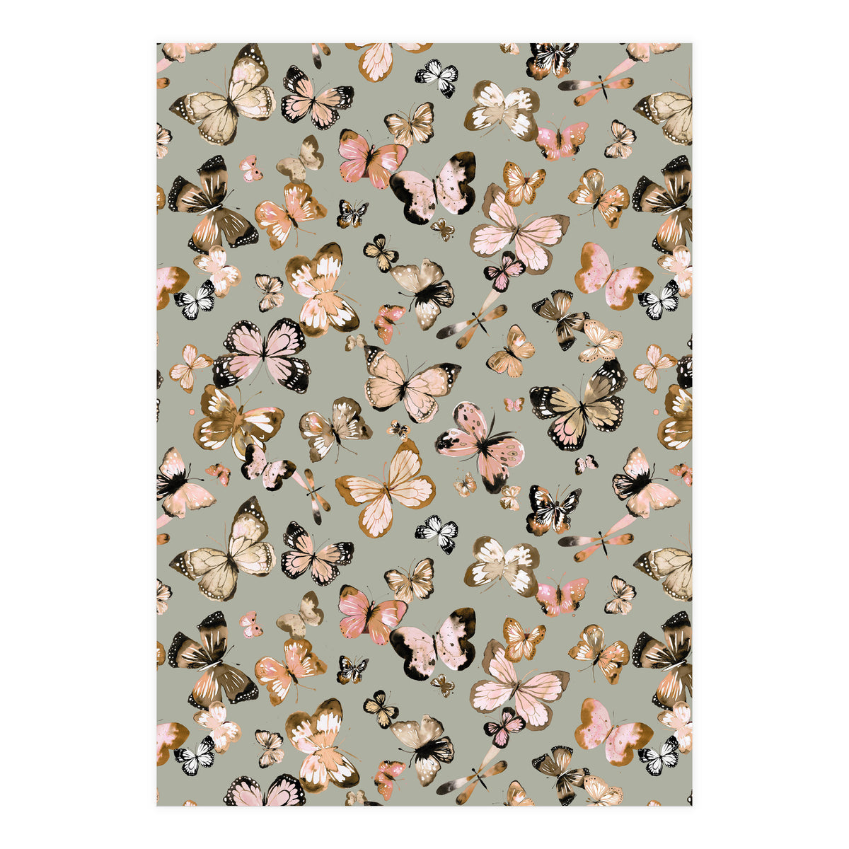 Flying Butterflies Gold Beige (Print Only)