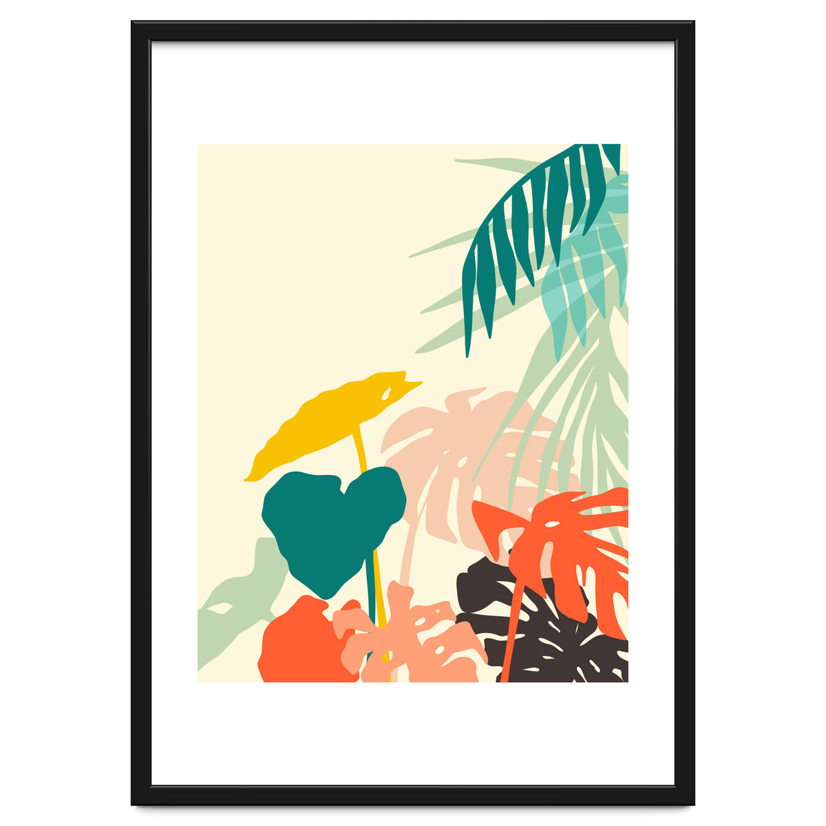 Tropical Nature, Botanical Pastel Jungle Plants Illustration, Minimal Bohemian Palm Monstera Forest