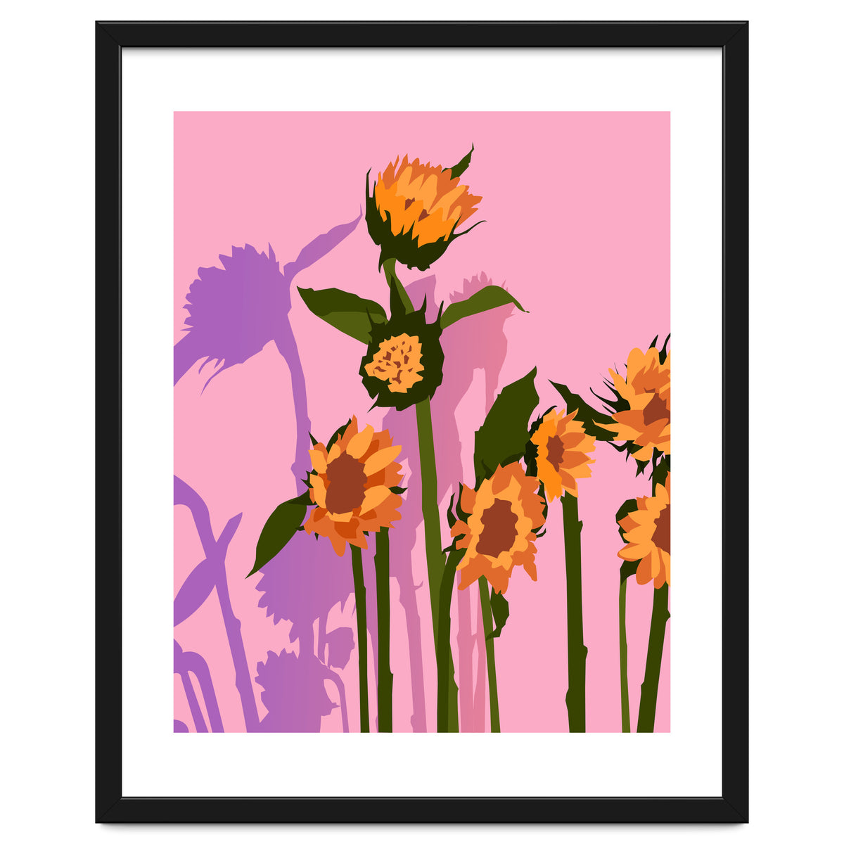 Golden Sunflowers Inside, Botanical Nature Floral Plants Painting, Blush Meadow Blossom Spring, Summer Bohemian Eclectic Positivity