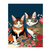 The Perfect Companion, Cute Cats Japanese Pets, Whimsical Animals Cat Vintage Love Friends Together (Print Only)