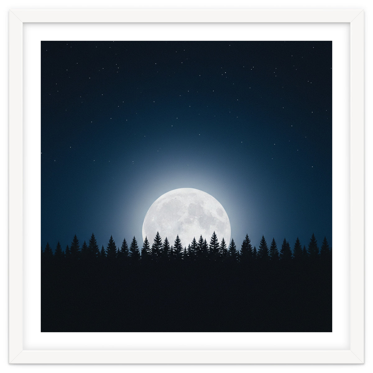 Midnight Serenity: Full Moon Over Forest Silhouettes